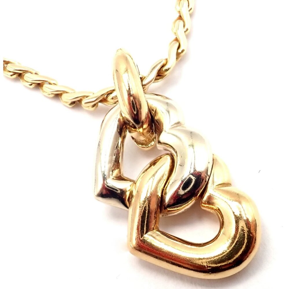 Authentic! Cartier 18k Yellow White Gold Double Heart Pendant Chain Necklace - Picture 4 of 11